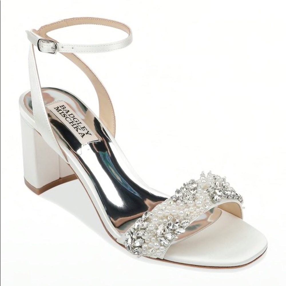 Badgley Mischka Clara Embellished Cocktail/Bridal Block Heel Sandals